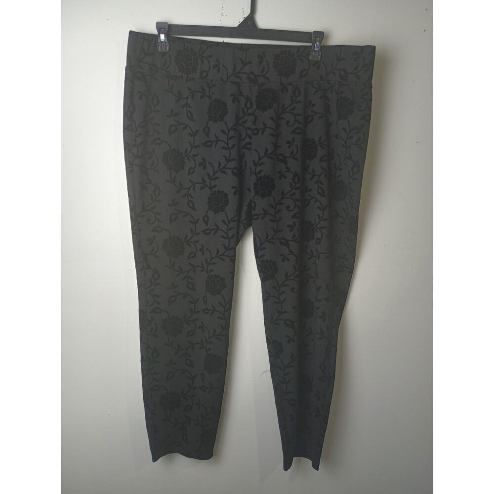Vtg Avenue Women's Pants Black Velvet Burnout Floral leggings 22/24 Goth Punk
